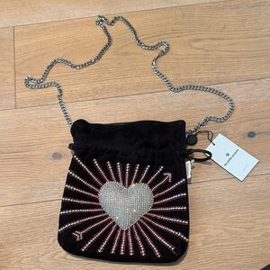 Les Petits Joueurs Suede Trilly Heart Cupid Black Crossbody Bag
